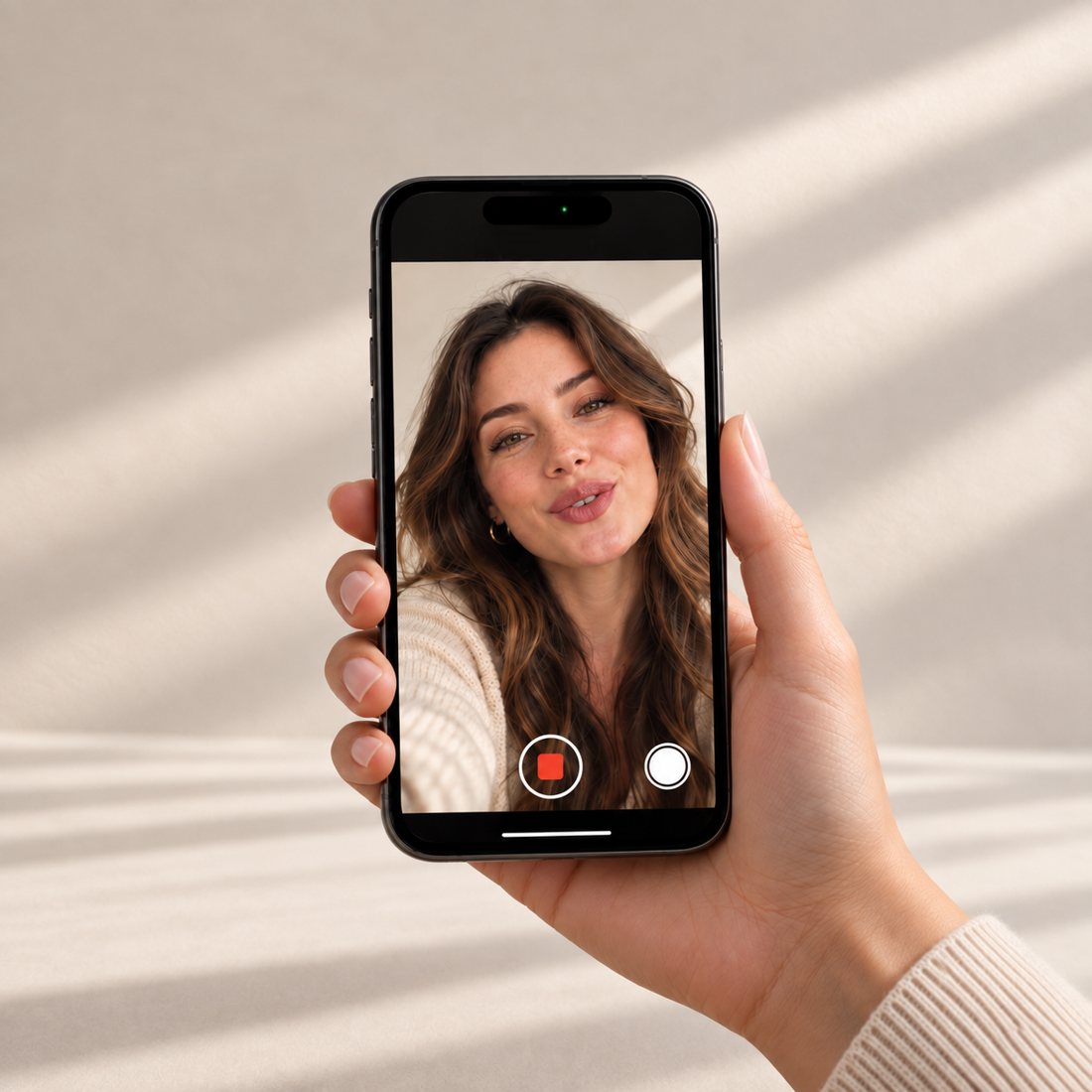 Una donna registra un videomessaggio con lo smartphone